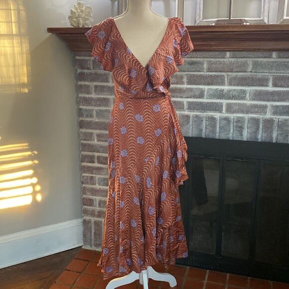 Anthropologie - Ruffle-Sleeve Printed-Wrap Maxi Dress - Picture 6 of 7